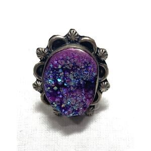 925 Sterling Silver Druzy Sparkle Ring 8.9G Size 8